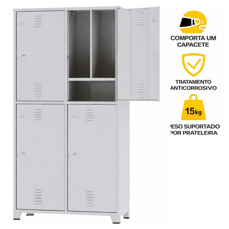 Armário Roupeiro de Aço Insalubre c/ 04 Portas - 1,96x1,00x0,41m - 10922