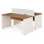 Móveis para Escritório Estação de Trabalho Dupla 1,50m 02 Lugares sem Gavetas c/  tomadas Pé Painel - Nogal Sevilha/Champanhe - 34450