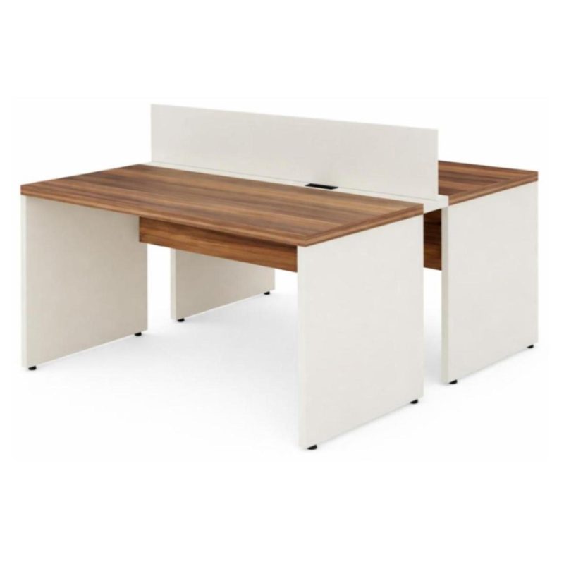 Móveis para Escritório Estação de Trabalho Dupla 1,50m 02 Lugares sem Gavetas c/  tomadas Pé Painel - Nogal Sevilha/Champanhe - 34450