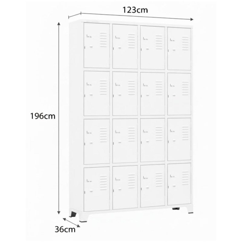 Armário Roupeiro de Aço c/ 20 Portas Pequenas - 1,96x1,23x0,36m - 10909