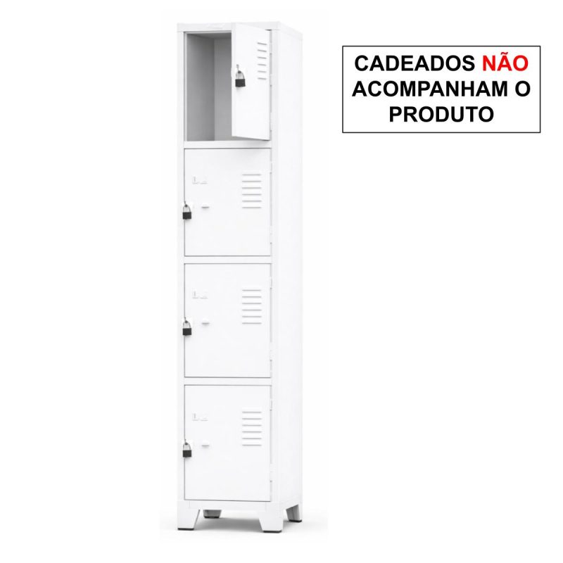 Armário Roupeiro de Aço c/ 04 Portas Pequenas - 1,96x0,33x0,36m - 10905