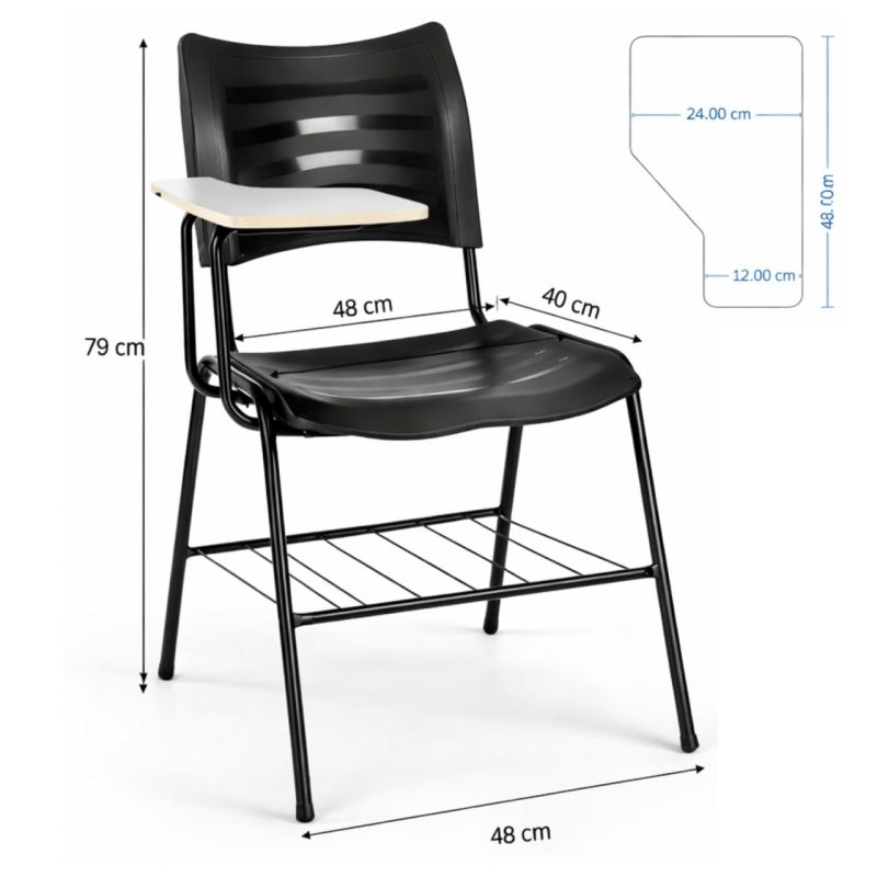 Cadeira Universitária Plástica Prancheta MDF - COR PRETO - MRPLAST - 34014