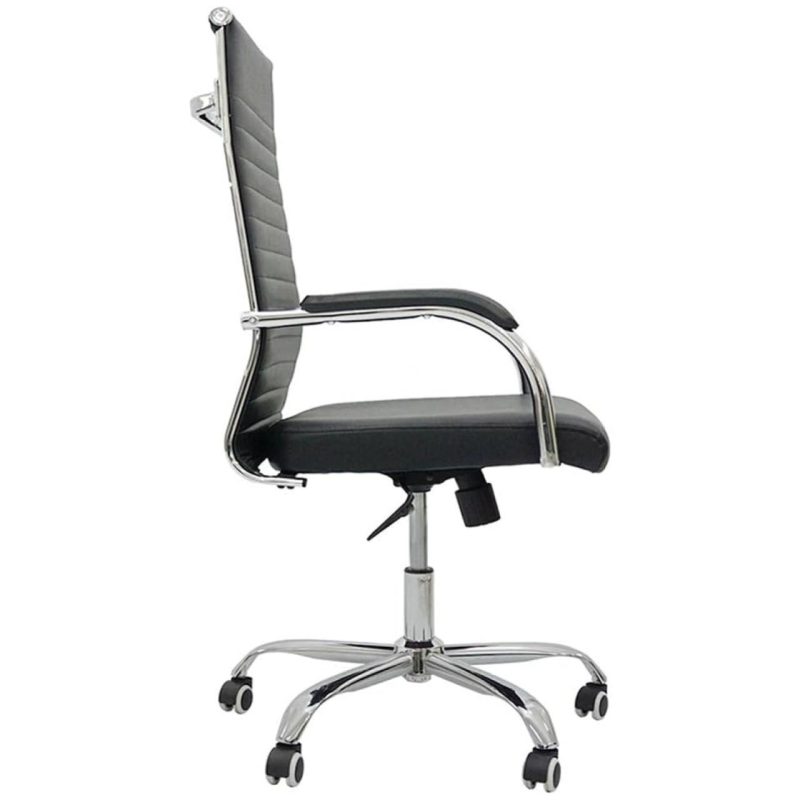 Cadeiras Escritório Cadeira de Escritório Presidente LONDON Giratória - Base Cromada - Corino Preto - 31089