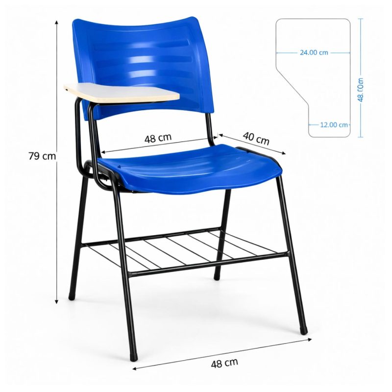 Cadeira Universitária Plástica Prancheta MDF - COR AZUL - MRPLAST - 34013