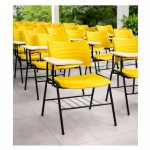 Cadeira Universitária Plástica Prancheta MDF - COR AMARELO - MRPLAST - 34010