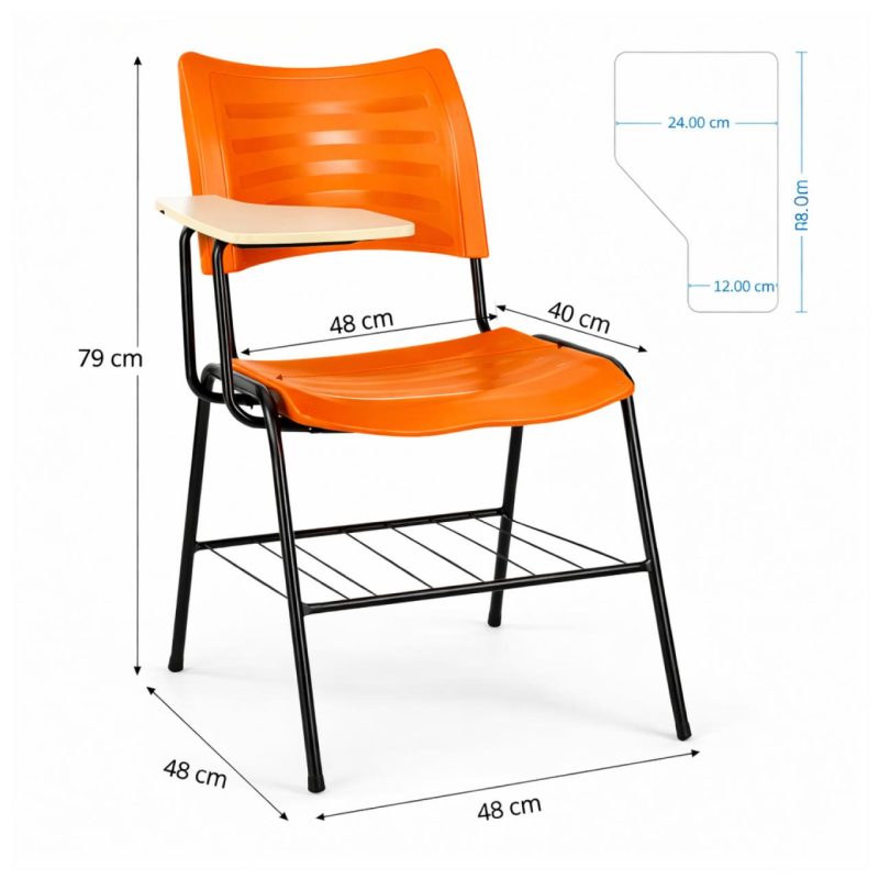 Cadeira Universitária Plástica Prancheta MDF - COR LARANJA - MRPLAST - 34009
