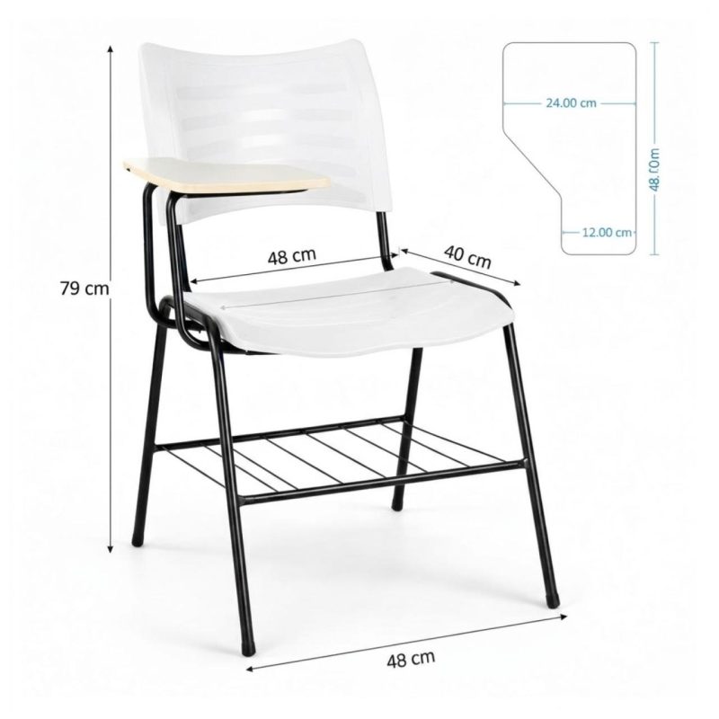 Cadeira Universitária Plástica Prancheta MDF - COR BRANCO - MRPLAST - 34030