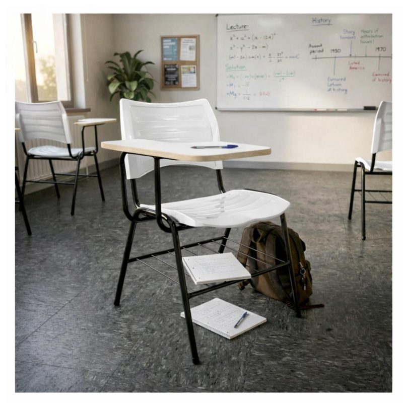 Cadeira Universitária Plástica Prancheta MDF - COR BRANCO - MRPLAST - 34030