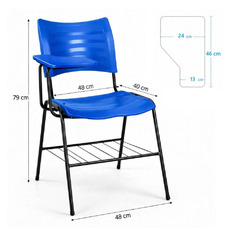 Cadeira Universitária Plástica Prancheta PLÁSTICA - COR AZUL - 54013