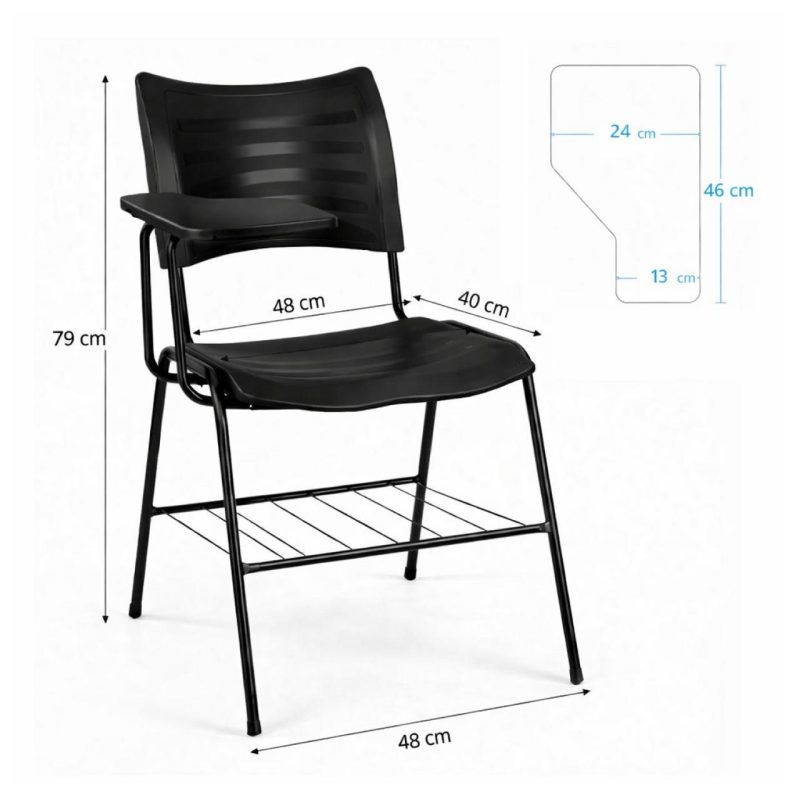 Cadeira Universitária Plástica Prancheta PLÁSTICA - COR PRETO - 54014