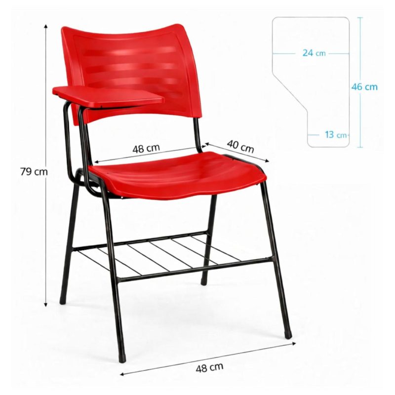 Cadeira Universitária Plástica Prancheta PLÁSTICA - COR VERMELHO - 54012
