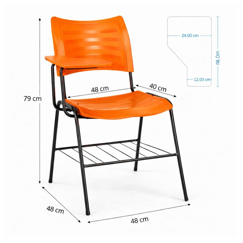 Cadeira Universitária Plástica Prancheta MDF - COR LARANJA - MRPLAST - 34009