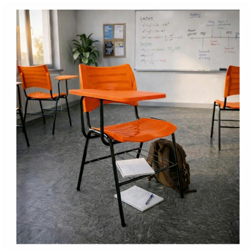 Cadeira Universitária Plástica Prancheta MDF - COR LARANJA - MRPLAST - 34009