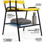 Cadeira Plástica Universitária PRANCHETA PLÁSTICA com Porta Livros - Cor Amarela - 32021