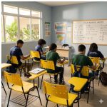 Cadeira Plástica Universitária PRANCHETA PLÁSTICA com Porta Livros - Cor Amarela - 32021