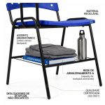 Cadeira Plástica Universitária PRANCHETA PLÁSTICA com Porta Livros - Cor Azul - 32019