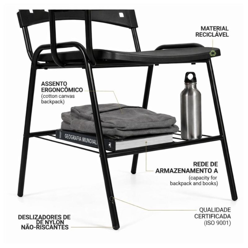 Carteira Universitária PRANCHETA PLÁSTICA c/ Porta Livros - Cor Preto - REALPLAST - 32013