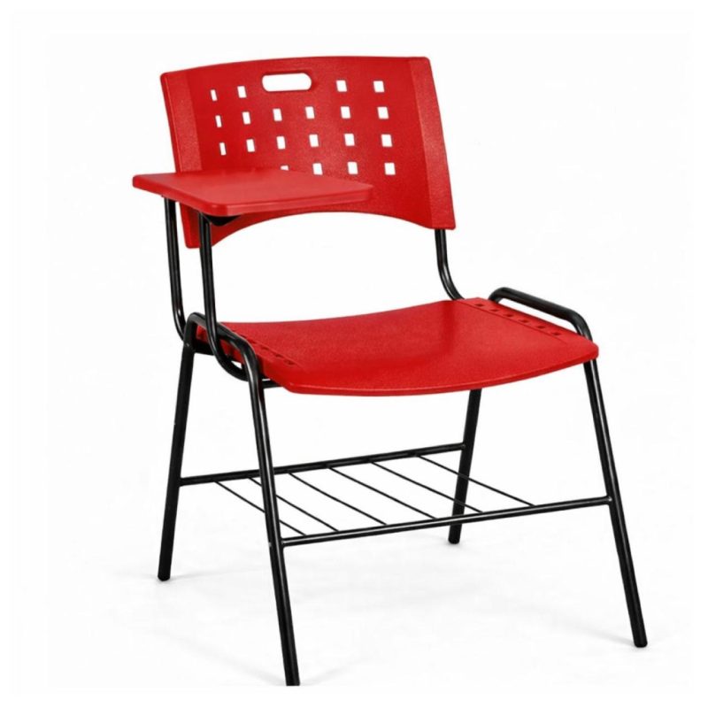 Cadeira Plástica Universitária PRANCHETA PLÁSTICA com Porta Livros - Cor Vermelho - 32020