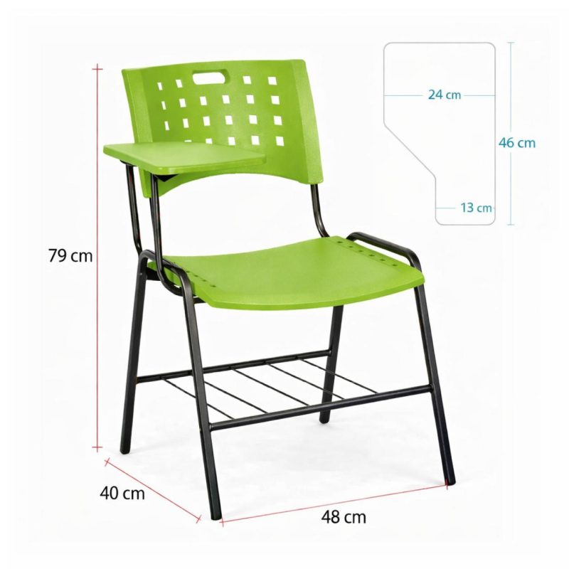 Cadeira Universitária PRANCHETA PLASTICA com Porta Livros - Cor Verde - REALPLAST - 32023