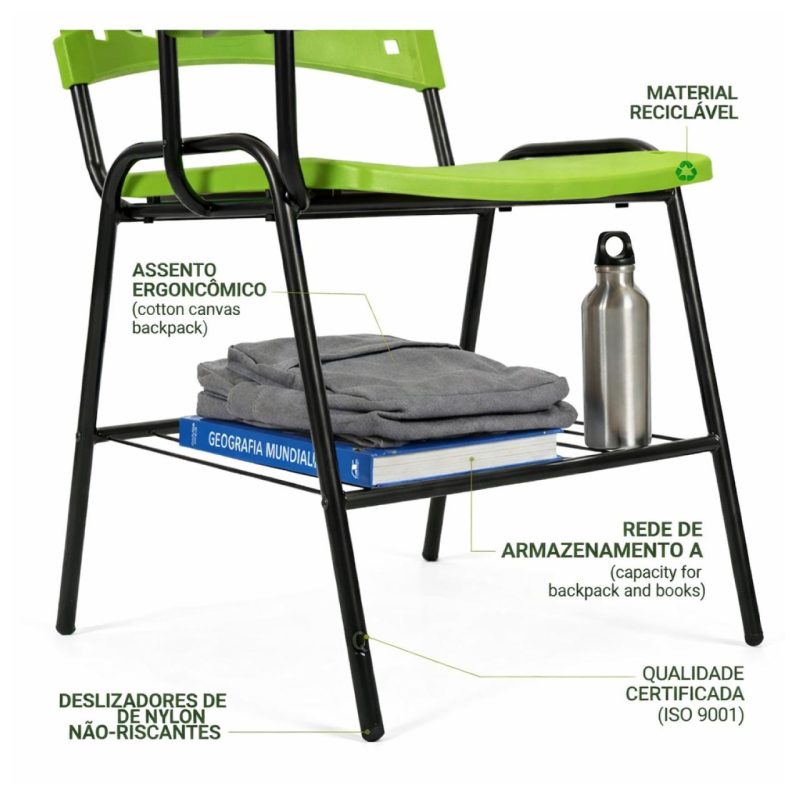 Cadeira Universitária PRANCHETA PLASTICA com Porta Livros - Cor Verde - REALPLAST - 32023