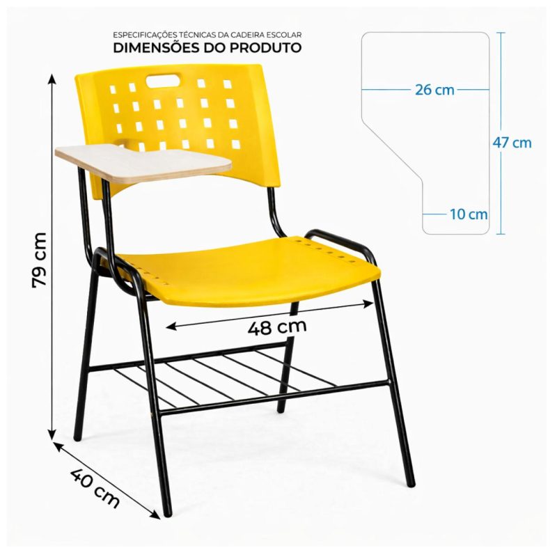 Cadeira Universitária Plástica com PRANCHETA de MDF - Cor Amarelo - 32016