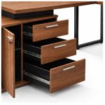 Móveis de Madeira Mesa Escritório em "L" - 1,50x1,50m (Extensível) - com Armário Misto (03 Gav.) - Nogal / Preto - 21603