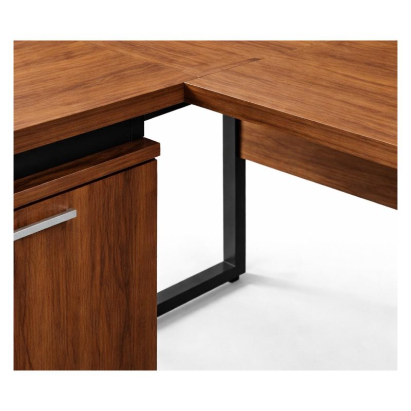Móveis de Madeira Mesa Escritório em "L" - 1,50x1,50m (Extensível) - com Armário Misto (03 Gav.) - Nogal / Preto - 21603