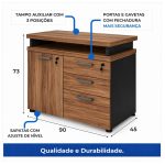 Móveis de Madeira Mesa Escritório em "L" - 1,50x1,50m (Extensível) - com Armário Misto (03 Gav.) - Nogal / Preto - 21603