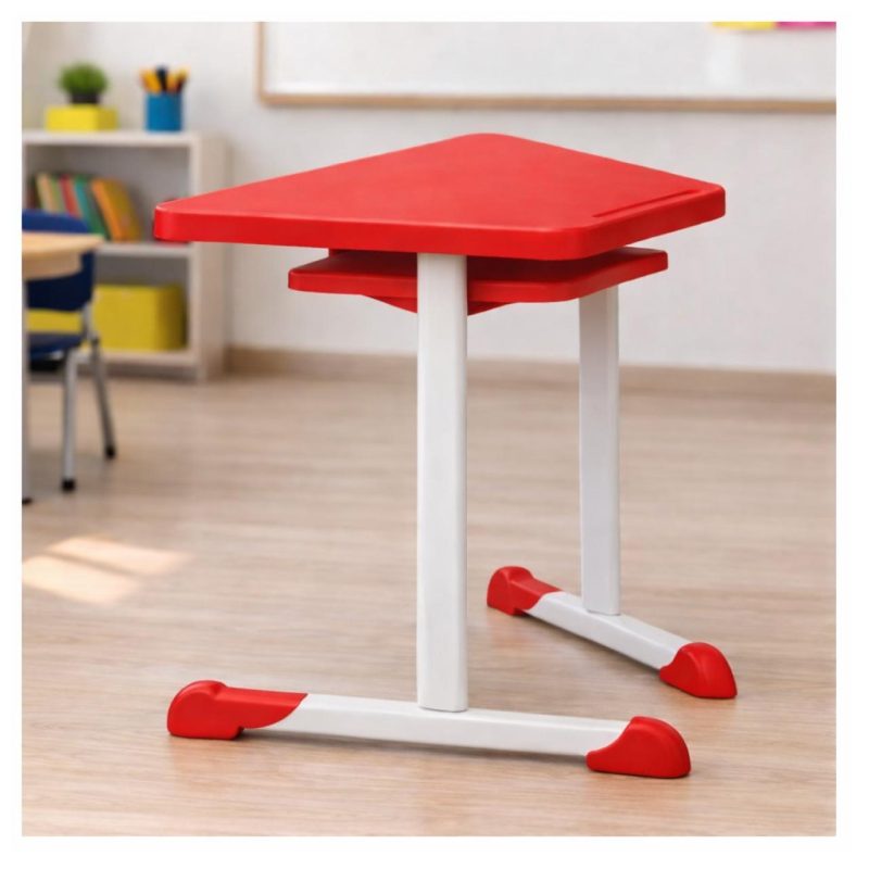 Mesa Hexagonal JUVENIL com Porta Livro - Cor Vermelho - 45803