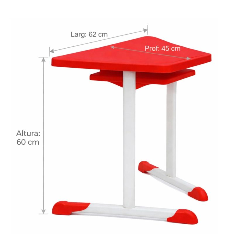 Mesa Hexagonal JUVENIL com Porta Livro - Cor Vermelho - 45803