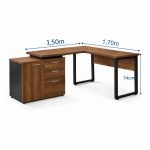 Móveis de Madeira Mesa Escritório em "L" - 1,70x1,50m (Extensível) - com Armário Misto (03 Gav.) - Nogal / Preto - 31603
