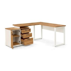 Mesa Escritório em "L" - 1,50x1,50m (Extensível) - com Armário Misto (03 Gav.) - Sevilha / Champanhe - 34603