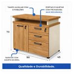 Móveis para Escritório Mesa Escritório em "L" - 1,70x1,50m (Extensível) - com Armário Misto (03 Gav.) - Sevilha / Champanhe - 34604