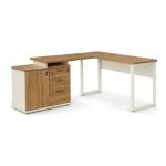 Móveis para Escritório Mesa Escritório em "L" - 1,70x1,50m (Extensível) - com Armário Misto (03 Gav.) - Sevilha / Champanhe - 34604