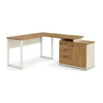 Móveis para Escritório Mesa Escritório em "L" - 1,70x1,50m (Extensível) - com Armário Misto (03 Gav.) - Sevilha / Champanhe - 34604