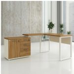 Móveis para Escritório Mesa Escritório em "L" - 1,50x1,50m (Extensível) - com Armário Misto (03 Gav.) - Sevilha / Champanhe - 34603