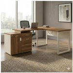 Móveis para Escritório Mesa Escritório em "L" - 1,50x1,50m (Extensível) - com Armário Misto (03 Gav.) - Sevilha / Champanhe - 34603