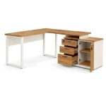 Móveis para Escritório Mesa Escritório em "L" - 1,70x1,50m (Extensível) - com Armário Misto (03 Gav.) - Sevilha / Champanhe - 34604