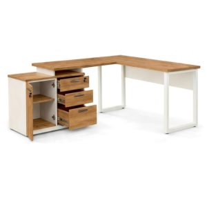 Mesa Escritório em "L" - 1,70x1,50m (Extensível) - com Armário Misto (03 Gav.) - Sevilha / Champanhe - 34604