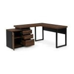 Móveis para Escritório Mesa Escritório em "L" - 1,70x1,50m (Extensível) - com Armário Misto (03 Gav.) - Louro / Preto - 64604