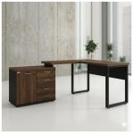Móveis para Escritório Mesa Escritório em "L" - 1,50x1,50m (Extensível) - com Armário Misto (03 Gav.) - Louro / Preto - 64603