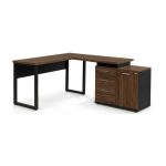 Móveis para Escritório Mesa Escritório em "L" - 1,70x1,50m (Extensível) - com Armário Misto (03 Gav.) - Louro / Preto - 64604