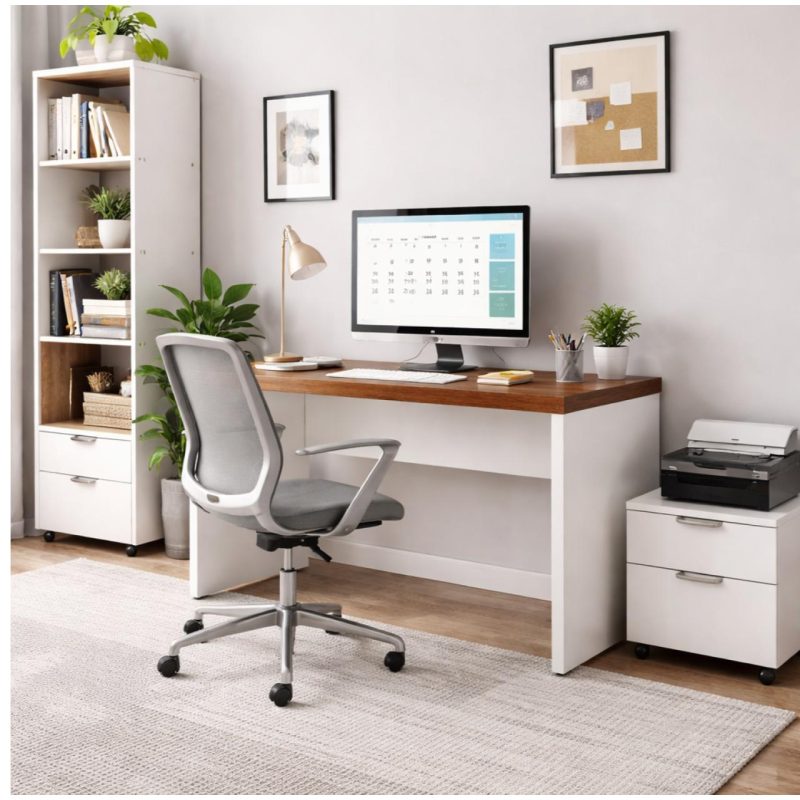 Móveis para Escritório Mesa de Escritório Executiva Reta - 1,50m x 0,60m (Tampo 40mm) - Nogal Sevilha / Champanhe - 34306