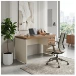 Móveis para Escritório Mesa de Escritório Executiva Reta com Gavetas - 1,70m x 0,70m (Tampo 40mm) - Nogal Sevilha / Champanhe - 34319