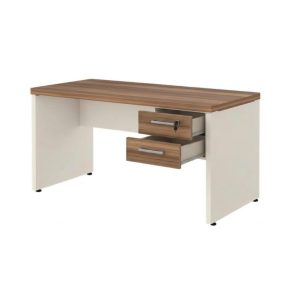 Móveis de Madeira Mesa de Escritório Executiva Reta com Gavetas - 1,50m x 0,60m (Tampo 40mm) - Nogal Sevilha / Champanhe - 34318