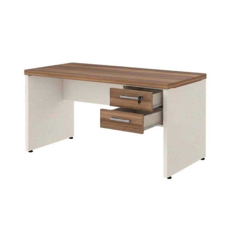 Móveis para Escritório Mesa de Escritório Executiva Reta com Gavetas - 1,50m x 0,60m (Tampo 40mm) - Nogal Sevilha / Champanhe - 34318