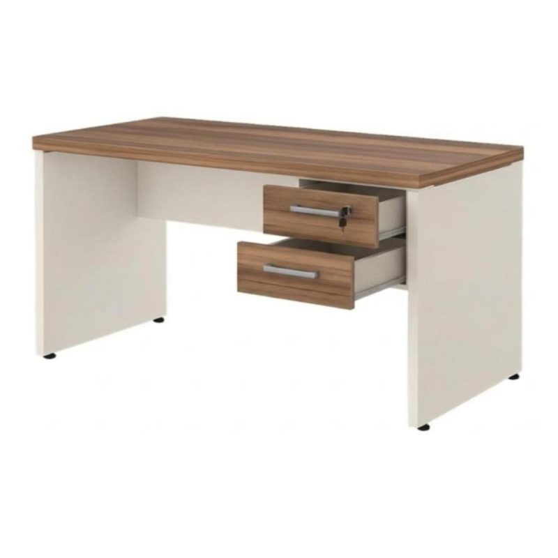 Mesa de Escritório Executiva Reta com Gavetas – 1,70m x 0,70m (Tampo 40mm) – Nogal Sevilha / Champanhe – 34319