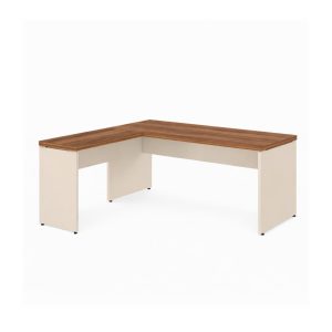 Móveis de Madeira Mesa em L (Mesa 1,50m + Mesa Auxiliar) - S/ Gavetas - (Tampo 40mm) - Nogal Sevilha / Champanhe - 34323