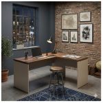 Móveis para Escritório Mesa em L (Mesa 1,70m + Mesa Auxiliar) - S/ Gavetas - (Tampo 40mm) - Nogal Sevilha / Champanhe - 34325