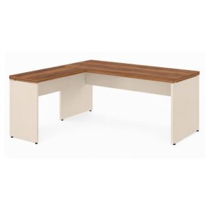 Mesa em L (Mesa 1,70m + Mesa Auxiliar) - S/ Gavetas - (Tampo 40mm) - Nogal Sevilha / Champanhe - 34325